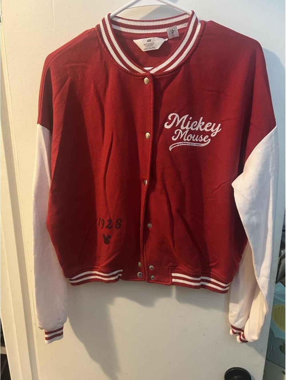 H&M Disney Mickey Mouse 1928 red & white varsity jacket size M